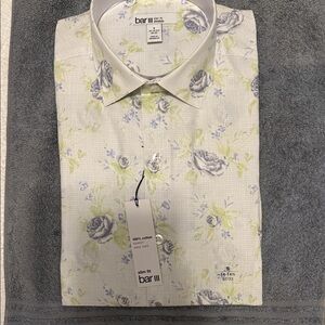 Bar III Men's Floral Dress Shirt - White, Blue, and Green